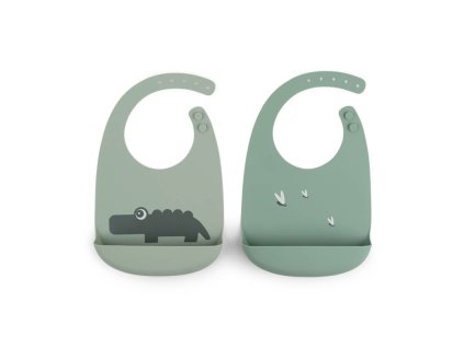 Set silikónových podbradníkov 2ks Croco, zelená | Done by Deer