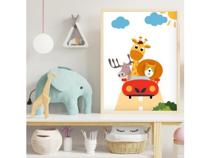 Plakát autíčka se zvířátky