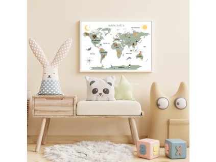 Mapa světa se zvířátky žijících na kontinentech