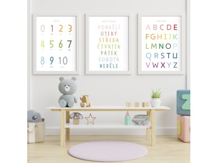 Plakáty abecedy, dny v týdnu a čísel