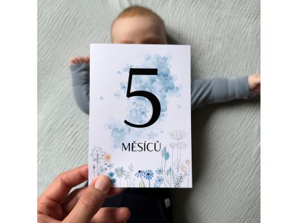 Milníkové kartičky s modrými květy