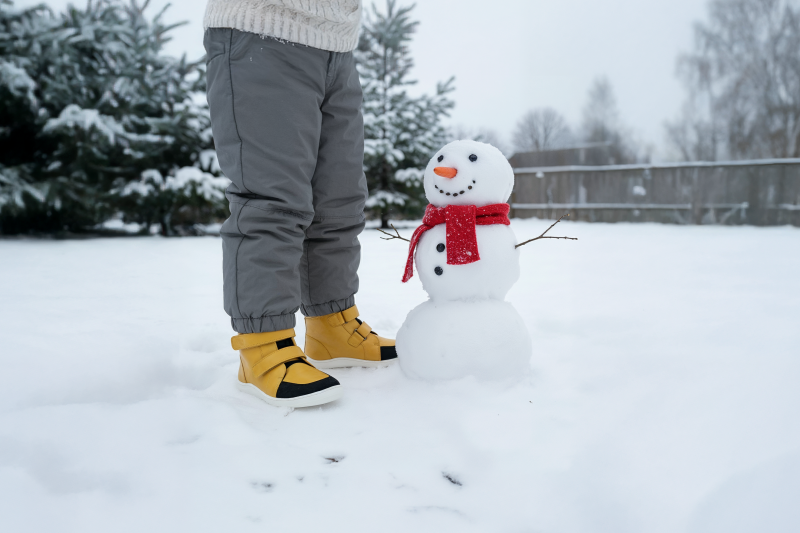 Baby Bare Febo, barefoot boty pro zimní dobrodružství, dětské žluté kotníkové boty