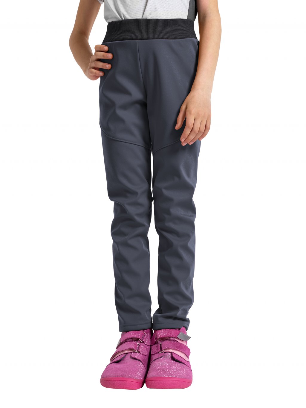 detské softshellové nohavice s fleecom Unuo Sporty tmavo šedá 116/122 EUR