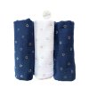 Set 3 kusů bavlněných plenkovin/mušelín se srdíčky  modrá,bílá,modrá