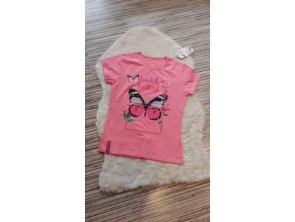Dívčí bavlněné tričko motýl Kugo světlé růžové různé velikosti