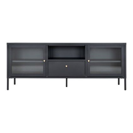 Dalby TV stolek – sklo / černý kov, 150 cm