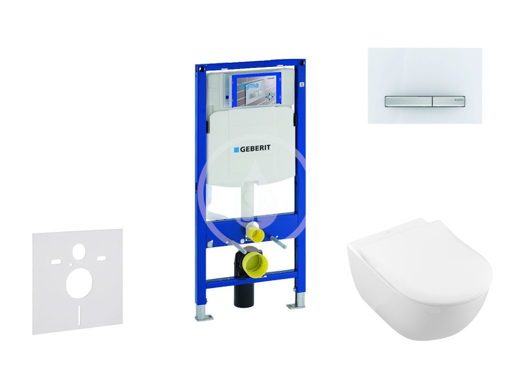 Geberit - Modul pro závěsné WC s tlačítkem Sigma50, alpská bílá + Villeroy Boch - WC a sedátko, DirectFlush, SoftClose, CeramicPlus
