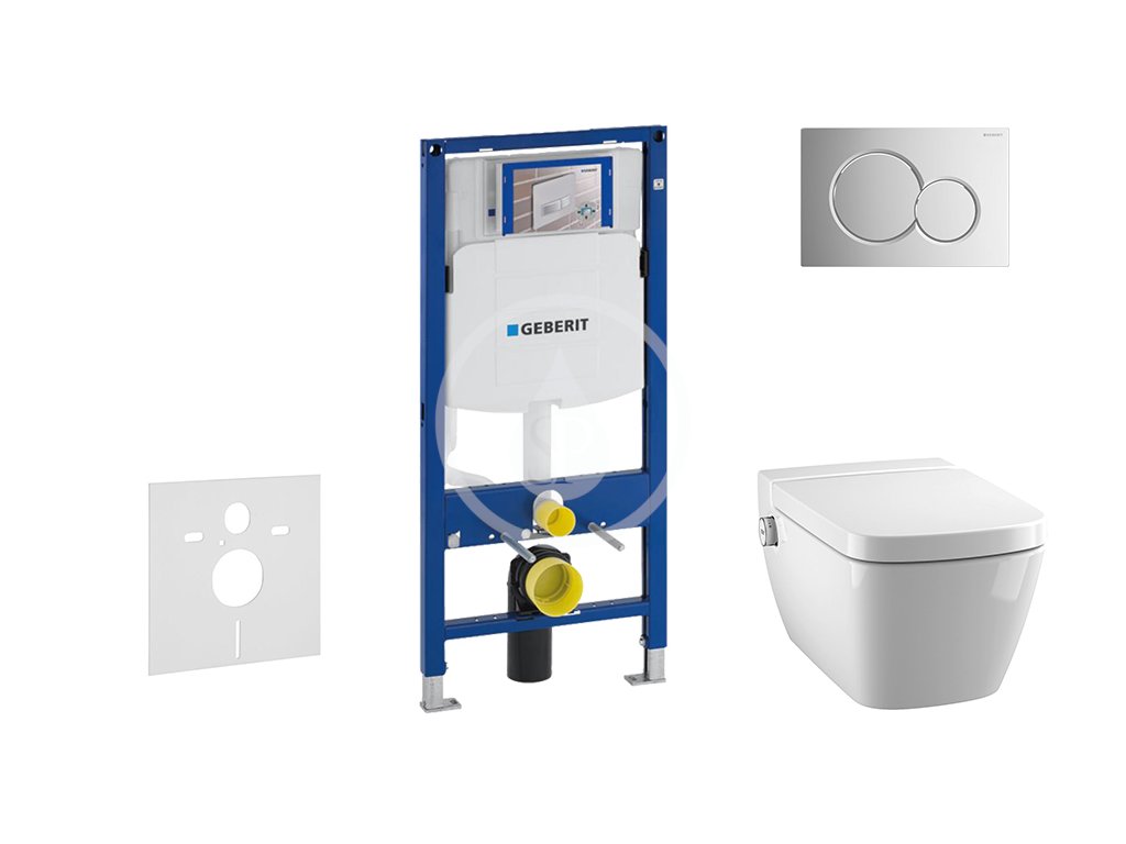 Geberit - Modul pro závěsné WC s tlačítkem Sigma01, lesklý chrom + Tece One - sprchovací toaleta a sedátko, Rimless, SoftClose