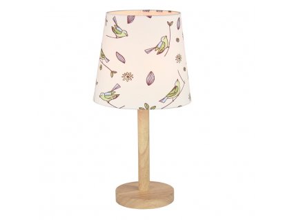 Stolní lampa, dřevo / látka vzor ptáci, QENNY TYP 7