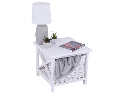 Noční stolek, dřevo / proutí/látka, bílá, Rafaello
