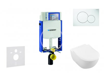 Geberit - Modul pro závěsné WC s tlačítkem Sigma01, alpská bílá + Villeroy Boch - WC a sedátko, DirectFlush, SoftClose, CeramicPlus