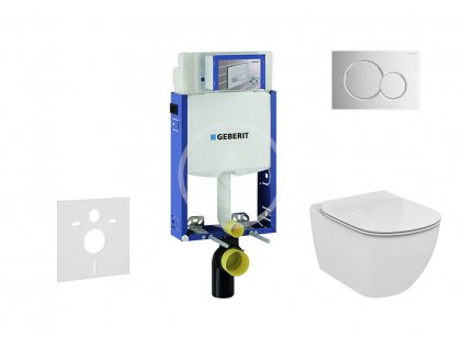 Geberit - Modul pro závěsné WC s tlačítkem Sigma01, lesklý chrom + Ideal Standard Tesi - WC a sedátko, Aquablade, SoftClose