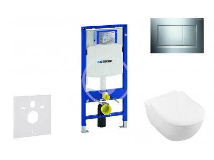 Geberit - Modul pro závěsné WC s tlačítkem Sigma30, lesklý chrom/chrom mat + Villeroy Boch - WC a sedátko, DirectFlush, SoftClose, CeramicPlus