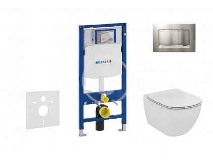 Geberit - Set předstěnové instalace, klozetu a sedátka Ideal Standard Tesi, tlačítka Sigma30, Rimless, SoftClose, matný chrom/chrom