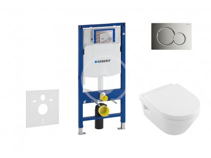 Geberit - Modul pro závěsné WC s tlačítkem Sigma01, lesklý chrom + Villeroy Boch - WC a sedátko, DirectFlush, SoftClose, CeramicPlus
