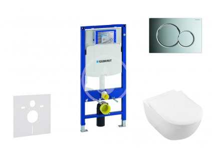 Geberit - Modul pro závěsné WC s tlačítkem Sigma01, lesklý chrom + Villeroy Boch - WC a sedátko, DirectFlush, SoftClose, CeramicPlus