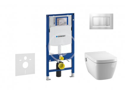Geberit - Modul pro závěsné WC s tlačítkem Sigma30, matný chrom/chrom + Tece One - sprchovací toaleta a sedátko, Rimless, SoftClose