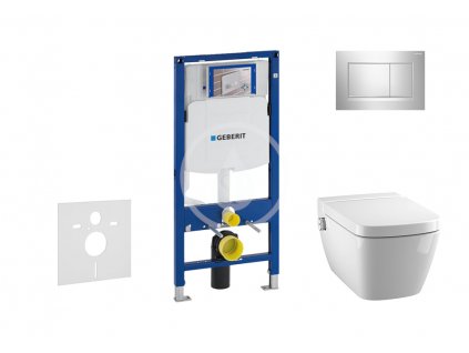 Geberit - Modul pro závěsné WC s tlačítkem Sigma30, lesklý chrom/chrom mat + Tece One - sprchovací toaleta a sedátko, Rimless, SoftClose