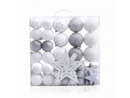 Sada vánočních ozdob LUX - stříbrno-bílá - 76 kusů