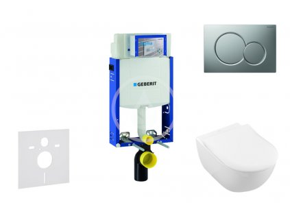 Geberit - Modul pro závěsné WC s tlačítkem Sigma01, matný chrom + Villeroy Boch - WC a sedátko, DirectFlush, SoftClose, CeramicPlus