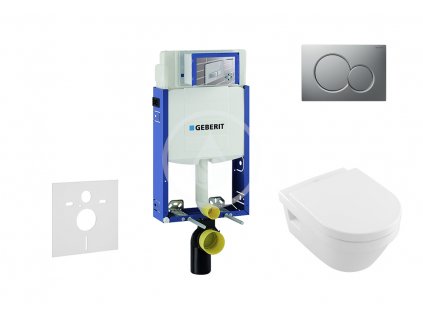 Geberit - Modul pro závěsné WC s tlačítkem Sigma01, matný chrom + Villeroy Boch - WC a sedátko, DirectFlush, SoftClose, CeramicPlus