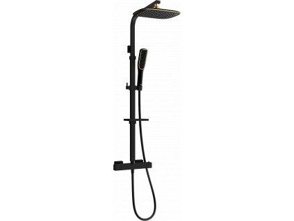 MEXEN - CQ49 nástěnná sprchová souprava, hlavice tropický déšť, baterie termostatická - černá/ zlatá - 772504995-75