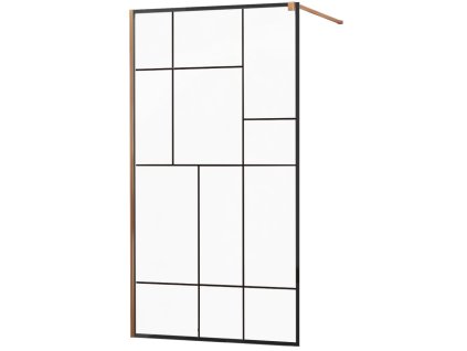 MEXEN - Kioto zástěna sprchová 90 x 200 cm, transparentní/ černá /vzor 8 mm - růžově zlatá - 800-090-101-60-78