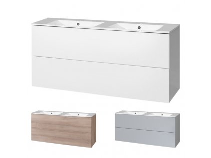 Aira, koupelnová skříňka s keramickým umyvadlem 121 cm, bílá, dub, šedá