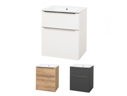 Mailo, koupelnová skříňka s keramickým umyvadlem 61 cm, bílá, dub, antracit Mailo, koupelnová skříňka s keramickým umyvadlem 61 cm, antracit