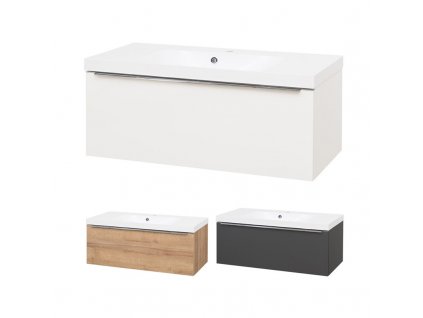 Mailo, koupelnová skříňka s umyvadlem z litého mramoru 101 cm, bílá, dub, antracit Mailo, koupelnová skříňka s umyvadlem z litého mramoru 101 cm, antracit