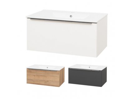 Mailo, koupelnová skříňka s keramickým umyvadlem 81 cm, bílá, dub, antracit Mailo, koupelnová skříňka s keramickým umyvadlem 81 cm, antracit