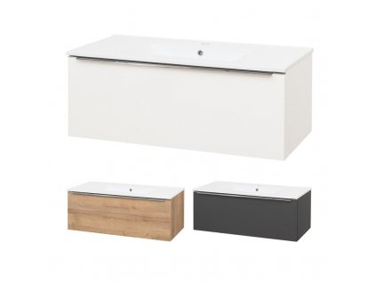 Mailo, koupelnová skříňka s keramickým umyvadlem 101 cm, bílá, dub, antracit Mailo, koupelnová skříňka s keramickým umyvadlem 101 cm, antracit