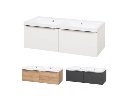 Mailo, koupelnová skříňka s umyvadlem z litého mramoru 121 cm, bílá, dub, antracit Mailo, koupelnová skříňka s umyvadlem z litého mramoru 121 cm, bílá