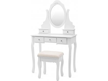 Toaletní stolek s taburetem - bílá - 80x40x140 cm