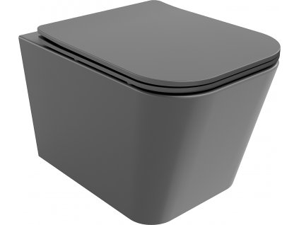 MEXEN - Teo WC mísa Rimless, WC sedátko se zpomalovacím mechanismem, Slim, duroplast - tmavě šedá matná - 30854071
