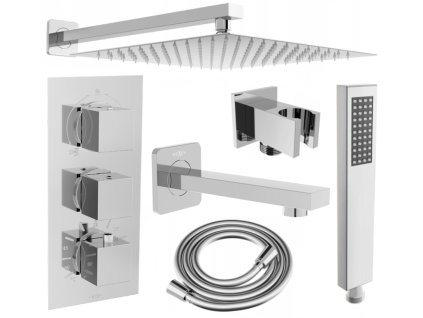 Mexen Cube DR02 vanovo-sprchová souprava, podomítková, hlavice tropický déšť, 30 cm - chrom - 77503DR0230-00