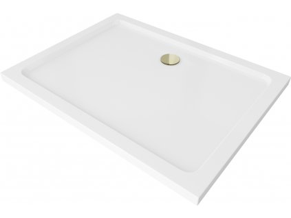 MEXEN - sprchová vanička, obdelníková Slim 130 x 80 cm - bílá, sifon - zlatá - 40108013G