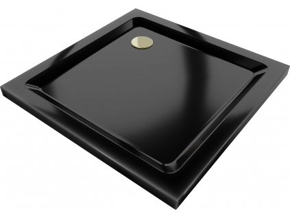 MEXEN - Flat vanička čtvercová, Slim 100 x 100 cm, černá, sifon zlatá- 40701010G