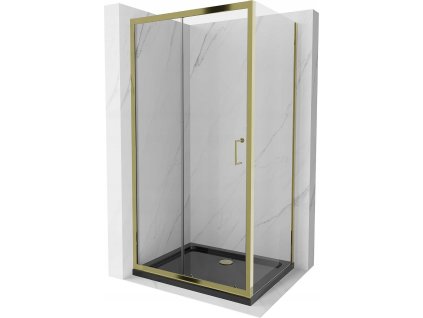 MEXEN - Apia sprchový kout, posuvné dveře, 120 x 80 cm, transparentní, zlatá + vanička Flat, černá - 840-120-080-50-00-4070G