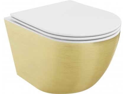 MEXEN - Lena WC mísa Rimless sedátko se zpomalovacím mechanismem Slim, duroplast, bílá/zlatá linie - 30224007