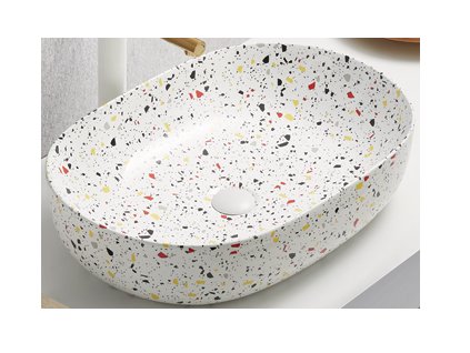 Via Domo - Umyvadlo na desku Terrazzo - bílá - 60x14x42 cm