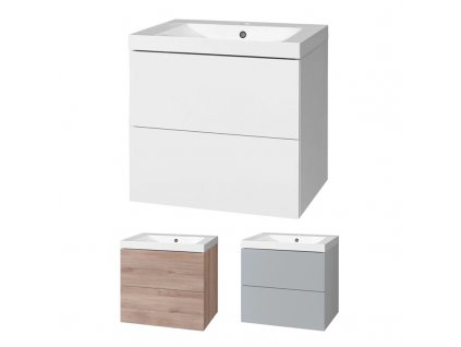 Aira, koupelnová skříňka s umyvadlem z litého mramoru 61 cm, bílá, dub, šedá Aira, koupelnová skříňka s umyvadlem z litého mramoru 61 cm, bílá