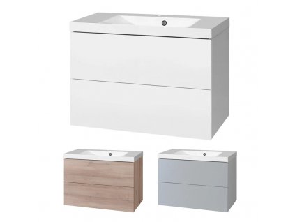 Aira, koupelnová skříňka s umyvadlem z litého mramoru 81 cm, bílá, dub, šedá Aira, koupelnová skříňka s umyvadlem z litého mramoru 81 cm, bílá