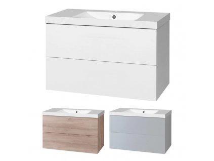 Aira, koupelnová skříňka s umyvadlem z litého mramoru 101 cm, bílá, dub, šedá Aira, koupelnová skříňka s umyvadlem z litého mramoru 101 cm, bílá
