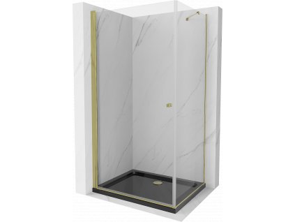 MEXEN - Pretoria sprchový kout, sklápěcí, 100 x 80 cm, transparentní, zlatá + vanička Flat, černá - 852-100-080-50-00-4070G