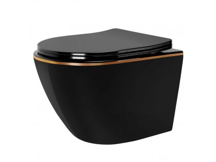 Rea - Závěsná WC mísa Carlo Mini Rimless Flat - černá/zlatá