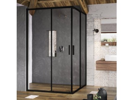 Ravak - Sprchové dveře Blix Slim BLSRV2K-90 - černá, transparentní sklo