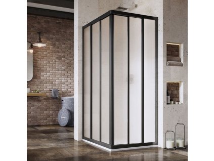 Ravak - Sprchový kout rohový posuvný šestidílný se vstupem z rohu Supernova ASRV3-80 - černá, grape sklo