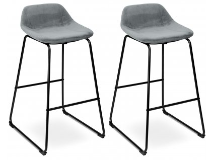 Via Domo - Sametová barová židle Terra - šedá/černá - 43x91x30 cm - sada 2 ks