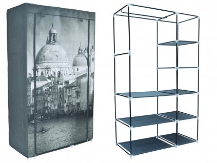 Oasi Casa - Látková šatní skříň Venice - šedá - 100x170x50 cm